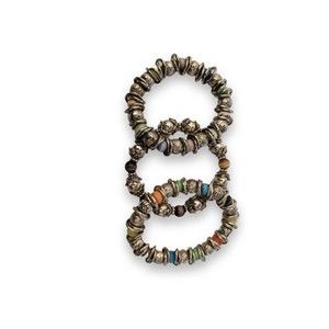 3 Muti-Color Tiger's Eye Beads with Silvertone flower beads Bracelets